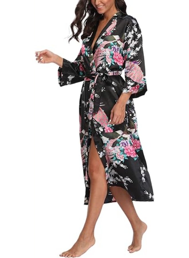 المرأة رداء الساتان، رداء حمام طويلة كيمونو للمرأة عروس عروس، خفيفة الوزن حفل الزفاف رداء ملابس النوم - Image 4