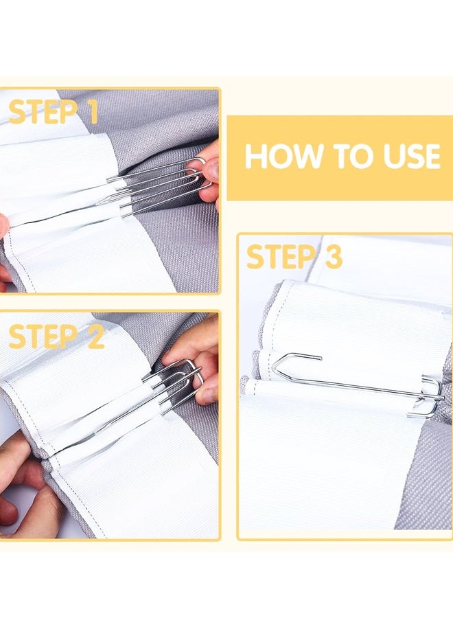 30 قطعة من خطافات ودبوس الستائر المصنوعة من الفولاذ المقاوم للصدأ للستائر المطوية ذات 4 شوكات ومشابك طيات قابلة للضغط للنوافذ والأبواب وستارة الحمام - Image 3