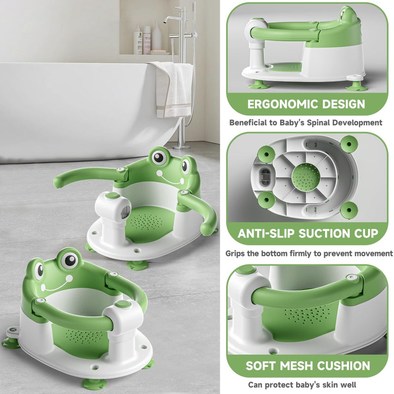 WyfKyd Baby Bath Seat for Babies 6 Months & Up - Toddler Bath Seats for Baby Sitting Up with 4 Suction Cups & Soft Cushion, Non-Slip Infants Shower Bathtub Chair for Newborn Boys Girls, Green - Image 3