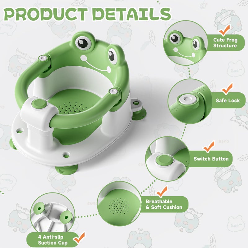 WyfKyd Baby Bath Seat for Babies 6 Months & Up - Toddler Bath Seats for Baby Sitting Up with 4 Suction Cups & Soft Cushion, Non-Slip Infants Shower Bathtub Chair for Newborn Boys Girls, Green - Image 5