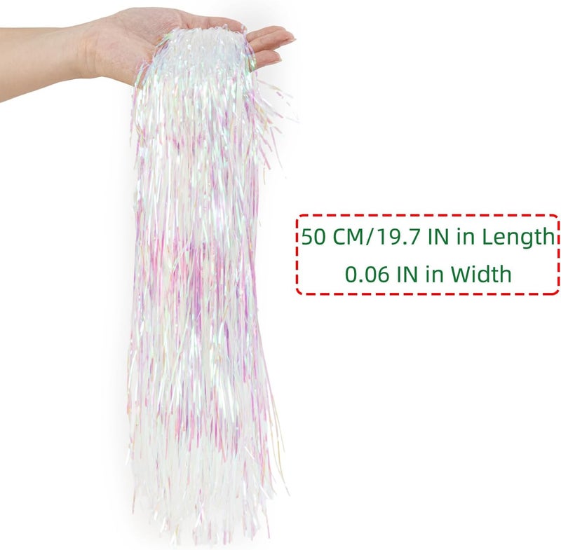 Gloreyan 2500 Strands Christmas Tinsel Icicles Iridescent Tinsel Foil Fringe Icicles Christmas Tree Tinsel Decoration for Christmas Birthday Wedding Party Hanging Decoration (White) - Image 2