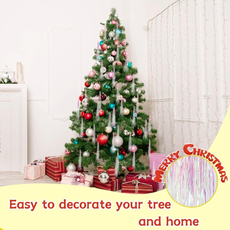 Gloreyan 2500 Strands Christmas Tinsel Icicles Iridescent Tinsel Foil Fringe Icicles Christmas Tree Tinsel Decoration for Christmas Birthday Wedding Party Hanging Decoration (White) - Image 5