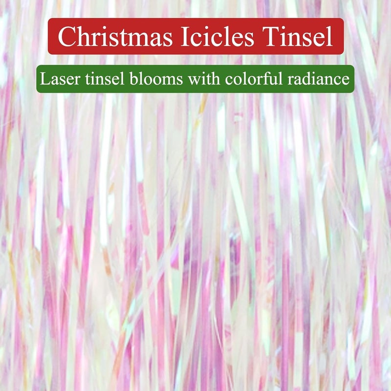 Gloreyan 2500 Strands Christmas Tinsel Icicles Iridescent Tinsel Foil Fringe Icicles Christmas Tree Tinsel Decoration for Christmas Birthday Wedding Party Hanging Decoration (White) - Image 4