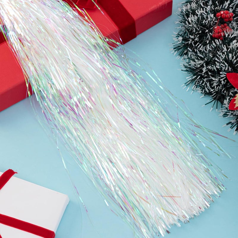 Gloreyan 2500 Strands Christmas Tinsel Icicles Iridescent Tinsel Foil Fringe Icicles Christmas Tree Tinsel Decoration for Christmas Birthday Wedding Party Hanging Decoration (White) - Image 3