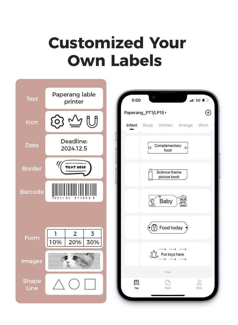 Arabest Label Makers Machine, 0.6 Inch Rechargeable Mini Labeler,Portable Bluetooth Wireless Label Printer Handheld, Multiple Templates Inkless for Phone Office Home Organization - Image 3