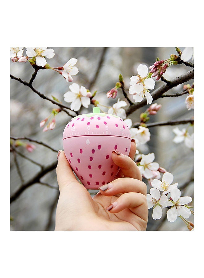 NIBEMINENT Strawberry Shaped Mechanical Kitchen Timer Pink/Green 6.6x6.6x7.2cm - Image 2