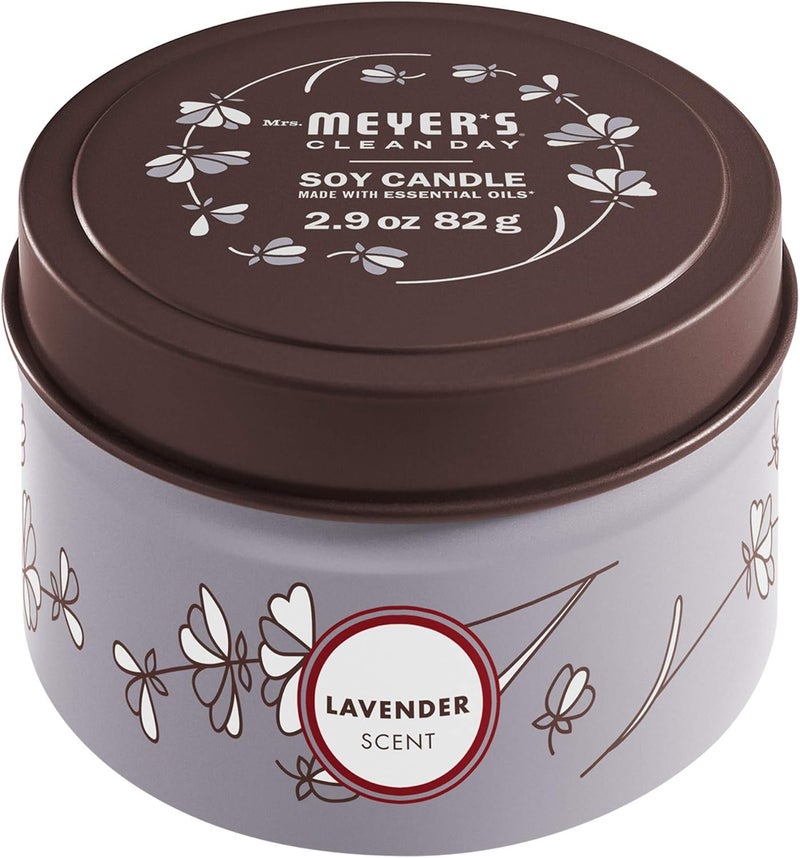 MRS. MEYER'S CLEAN DAY Soy Tin Candle, 12 Hour Burn Time, Made with Soy Wax and Essential Oils, Lavender, 2.9 Oz - Image 1