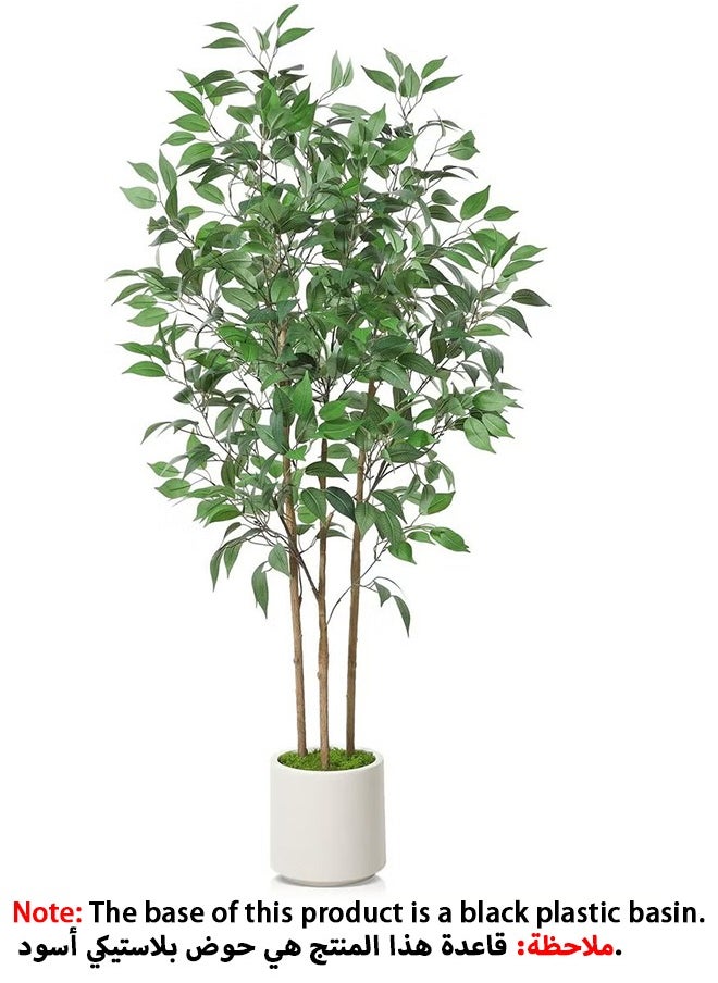 Arabest Ficus Artificial Tree 6ft 180cm Tall Fake Ficus Tree for Home Decor Indoor Faux Silk Ficus Plant Fake Floor Plant in Black Plastic Basin, Set of 1  - Image 1