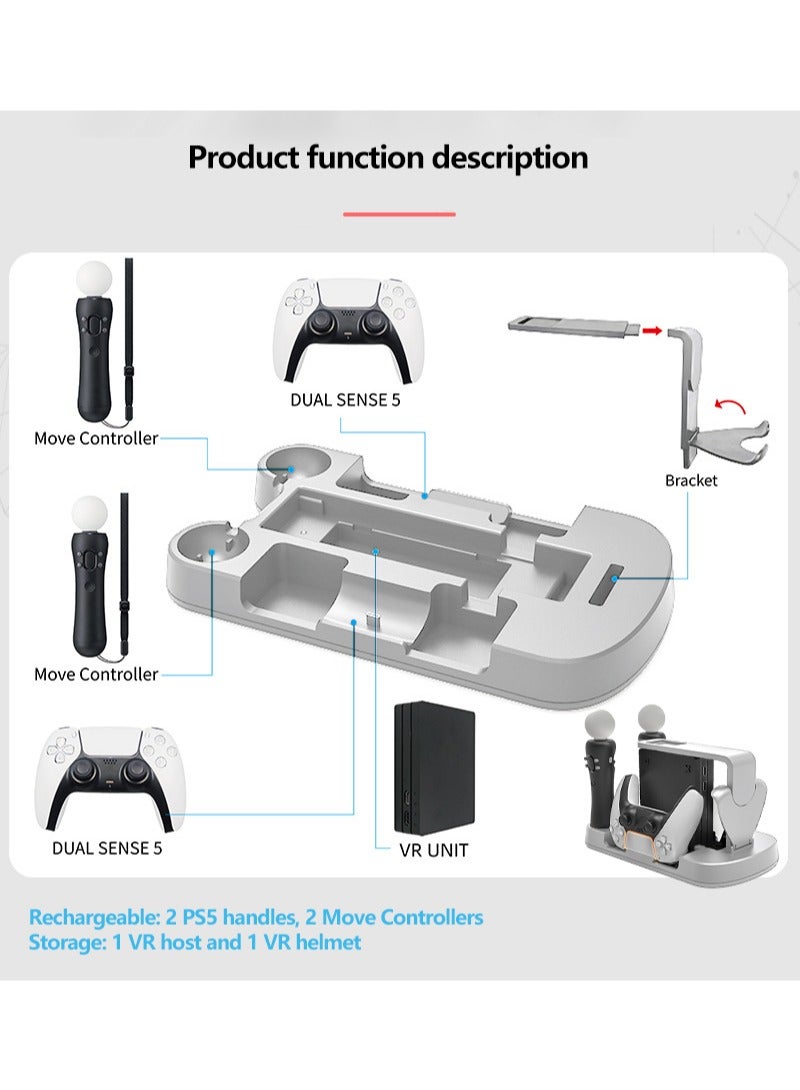 iplay PSVR Charging Stand, with PS5 Controller Charging Station, for Displaying PS VR Headset and Processor, with Led Indicator, 2 Magnetic Clasp and Type-C Cable, White - Image 3