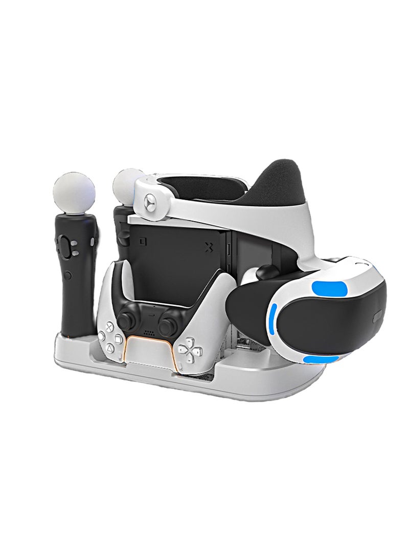 iplay PSVR Charging Stand, with PS5 Controller Charging Station, for Displaying PS VR Headset and Processor, with Led Indicator, 2 Magnetic Clasp and Type-C Cable, White - Image 1