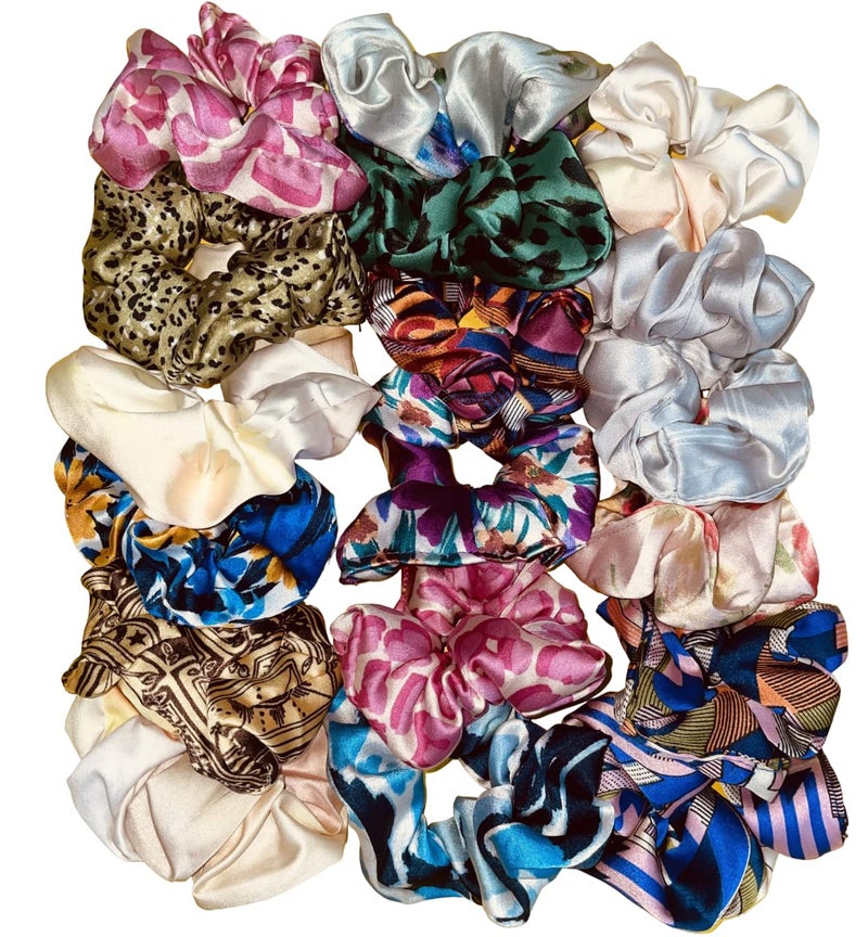 Drishti Printed Hair Scrunchies Hair Ponytail Holder Satin Fabric For Girl And Women Multicolor (Pack of-24) - Image 2