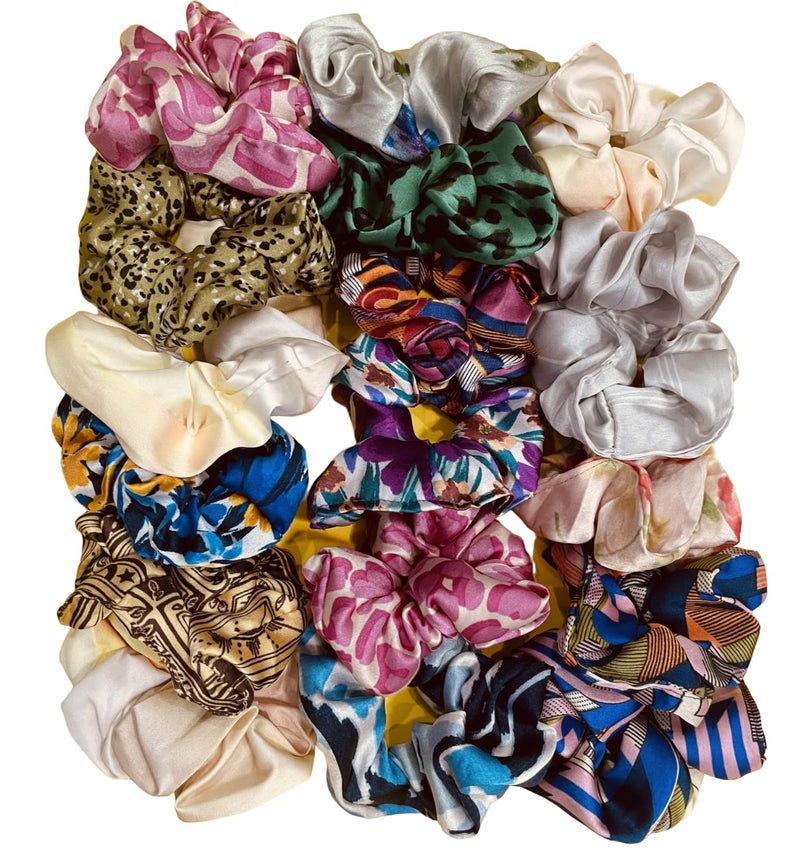 Drishti Printed Hair Scrunchies Hair Ponytail Holder Satin Fabric For Girl And Women Multicolor (Pack of-24) - Image 5