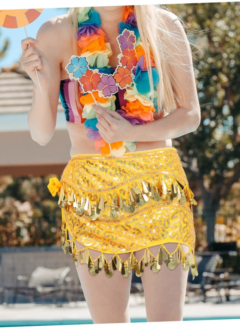 Excefore - Belly Dance Hip Scarf, Gold Coins Belly Dance Skirt Belly Dancer Costumes, Women's Chiffon Belly Dancing Belt with Gold Coins for Women Girl Latin Zumba Yoga (Gold) - Image 1