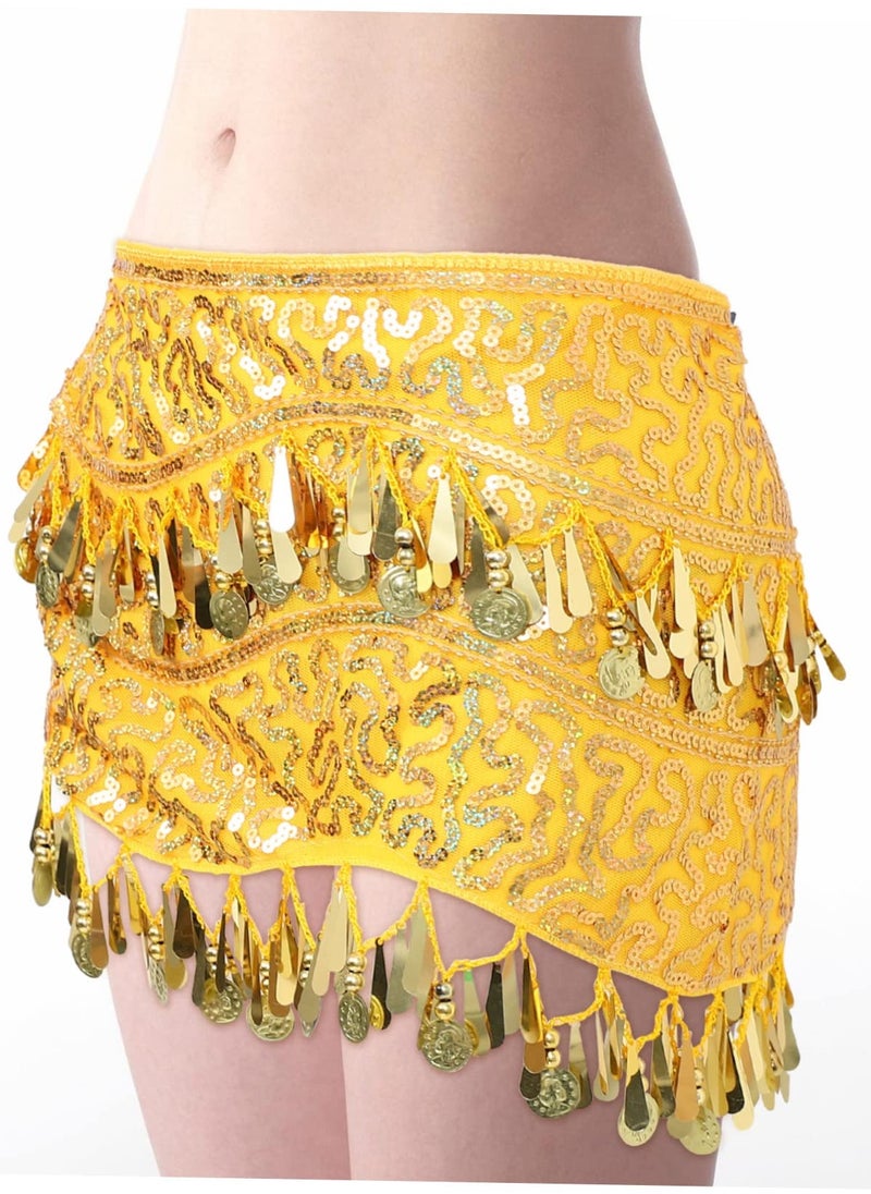 Excefore - Belly Dance Hip Scarf, Gold Coins Belly Dance Skirt Belly Dancer Costumes, Women's Chiffon Belly Dancing Belt with Gold Coins for Women Girl Latin Zumba Yoga (Gold) - Image 1