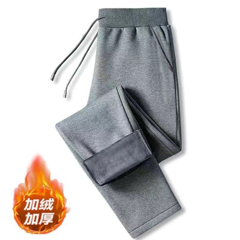 Korean Style Mens Casual Fleece-Lined Warm Sports Pants Plush dark gray 