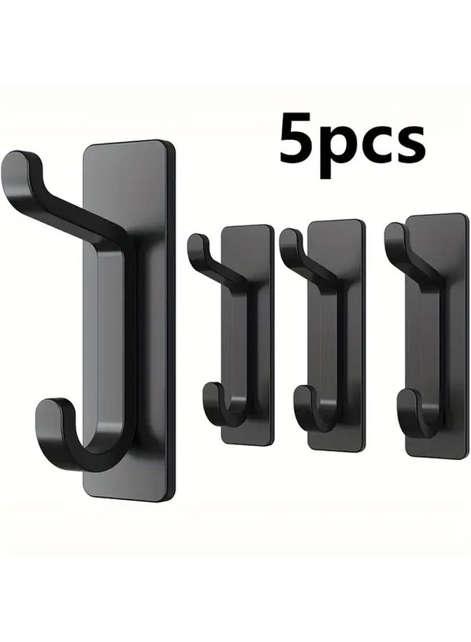 5 Pcs Black Heavy Duty Damage Free Hooks For Towel Coat Bathroom Kitchen Entryway - Image 1