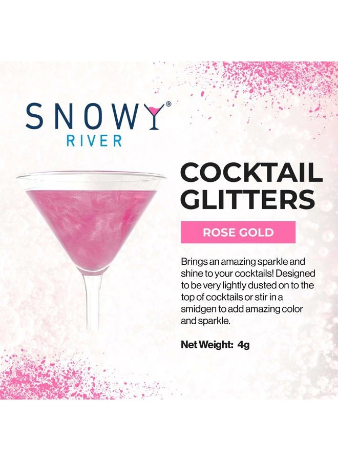 Snowy River كوكتيل سباركل - بريق قابل للأكل طبيعي بالكامل للمشروبات الكحولية، النبيذ، الشمبانيا والصودا، مثالي للحفلات أو لتزيين الكعك (4 جرام، روز جولد) - Image 2