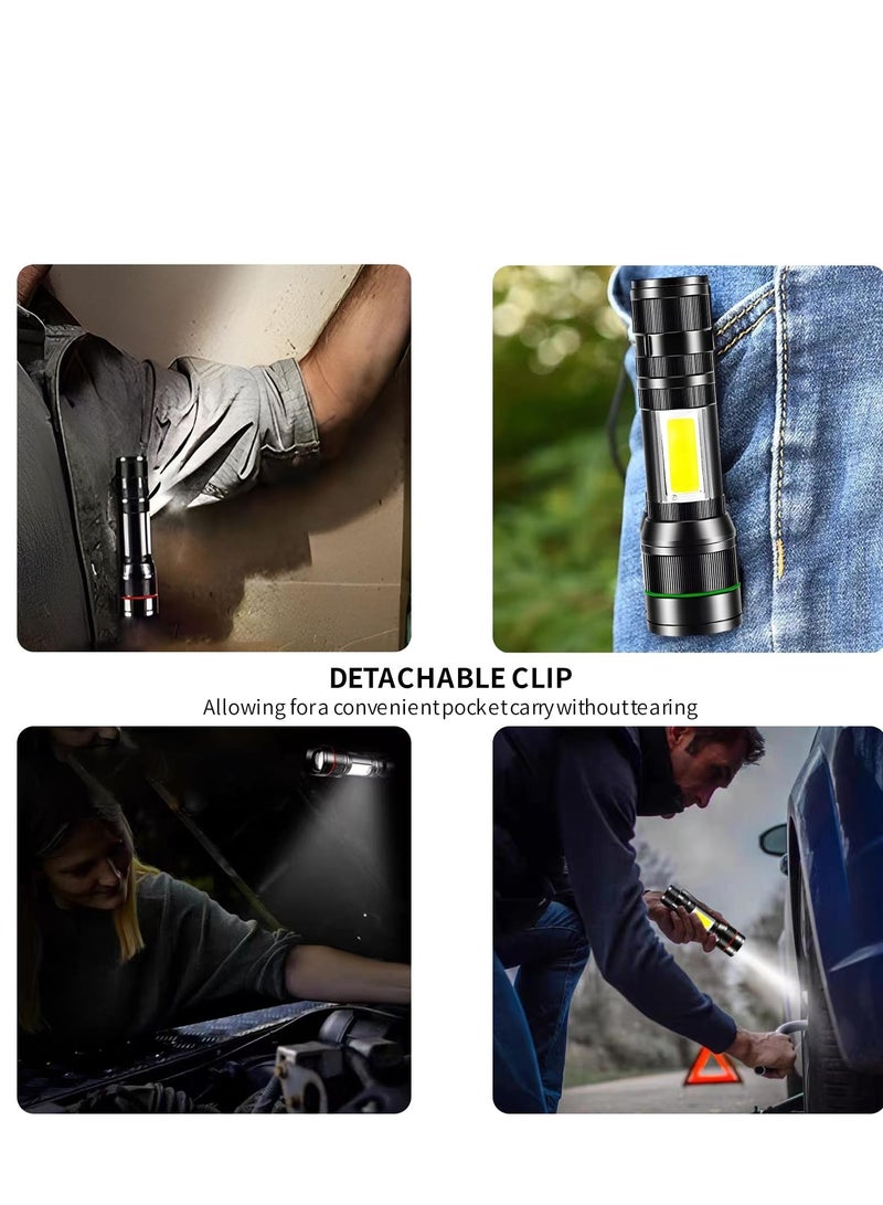 High-Powered LED Flashlight Rechargeable, EDC 2000 Lumens Zoomable Small Tactical Flashlight, 3 Modes with COB Work Light Long Lasting for Camping, Emergencies, Outdoors, Gifts Men&Women - Image 4