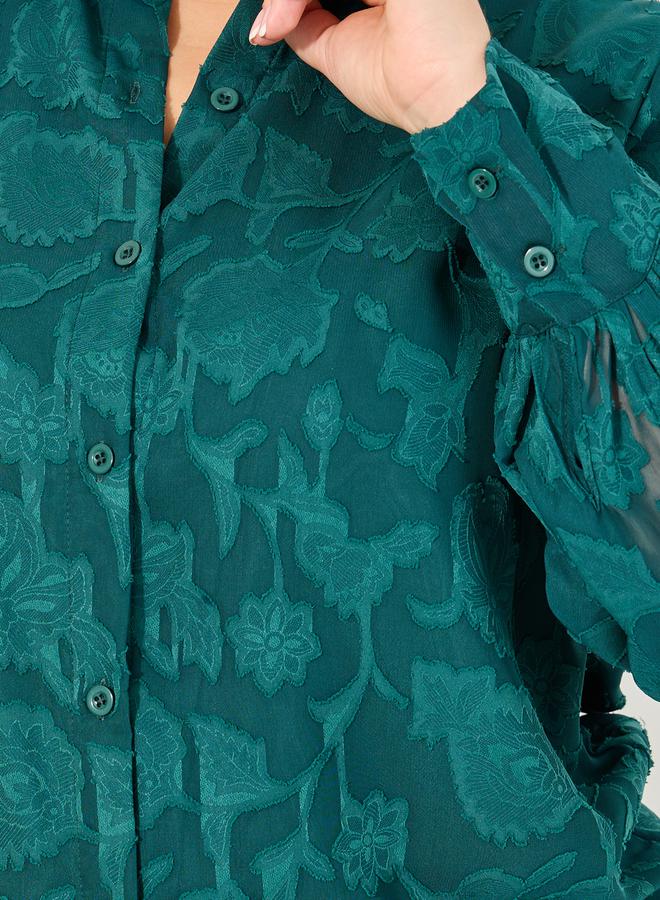 Styli Plus Size Burn Out Lace Detail Balloon Sleeve Shirt - Image 3
