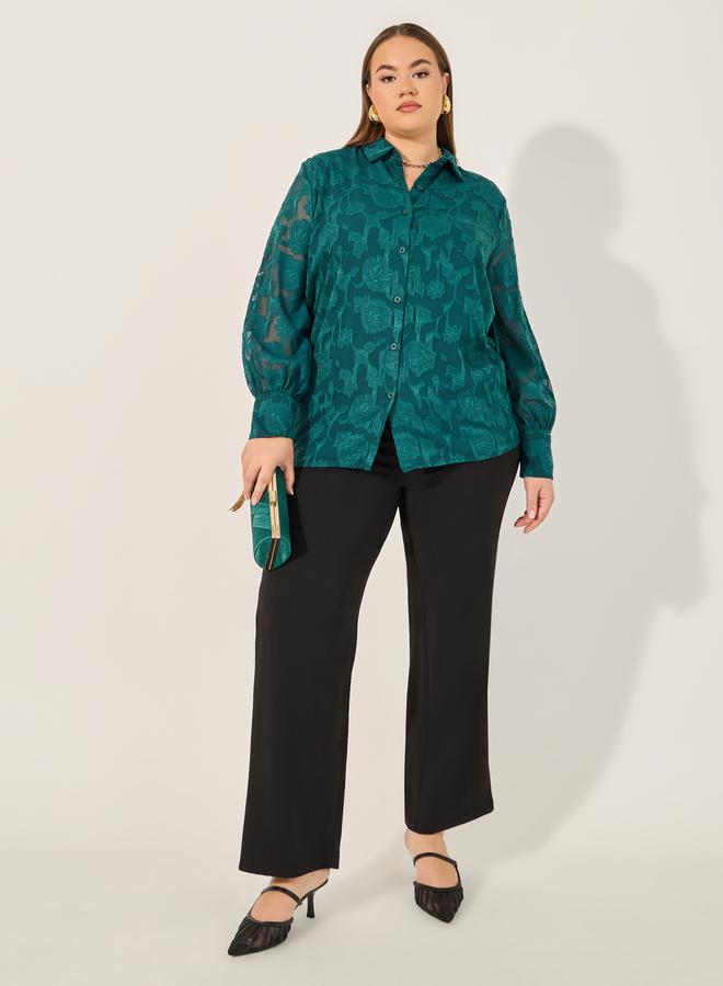Styli Plus Size Burn Out Lace Detail Balloon Sleeve Shirt - Image 2