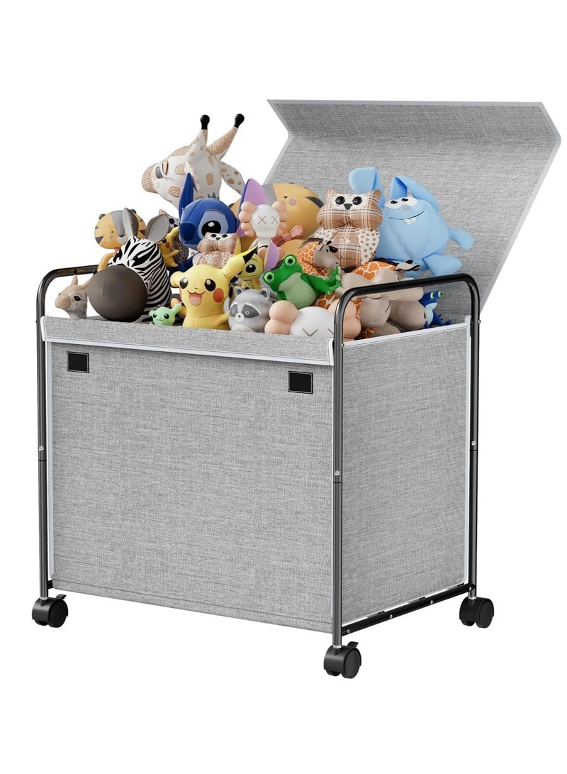 XiuWoo Large Space Metal Home Storage Cart, Toy Storage Box, Chest Storage Container, Laundry Basket, Cloth Organizer Bins with  Lid, 360° Wheels, Handles for Home, Office - Image 1