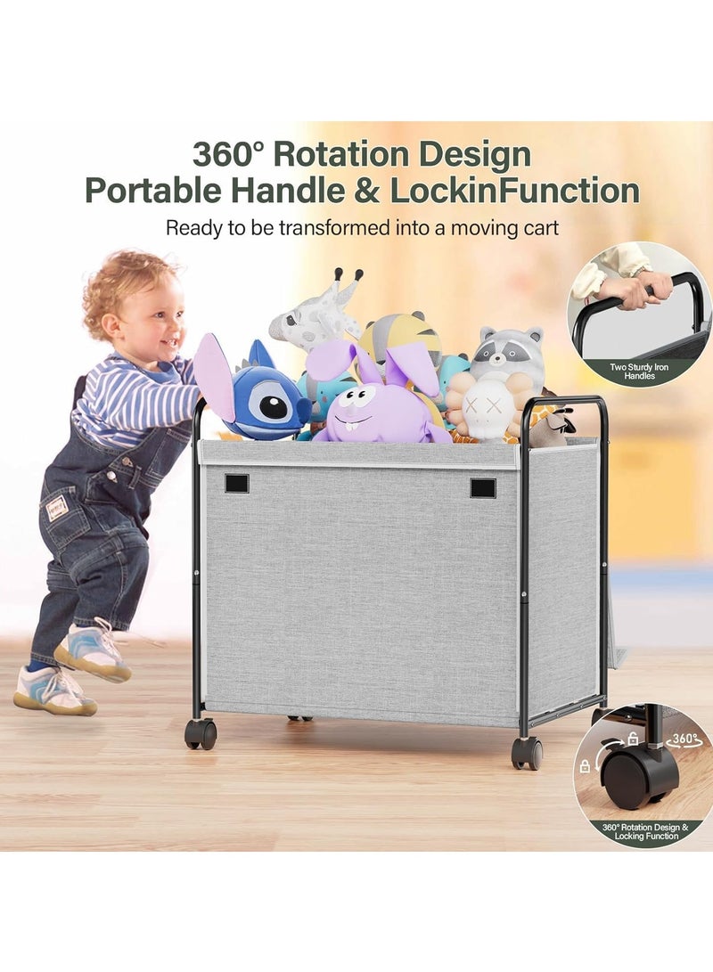 XiuWoo Large Space Metal Home Storage Cart, Toy Storage Box, Chest Storage Container, Laundry Basket, Cloth Organizer Bins with  Lid, 360° Wheels, Handles for Home, Office - Image 2