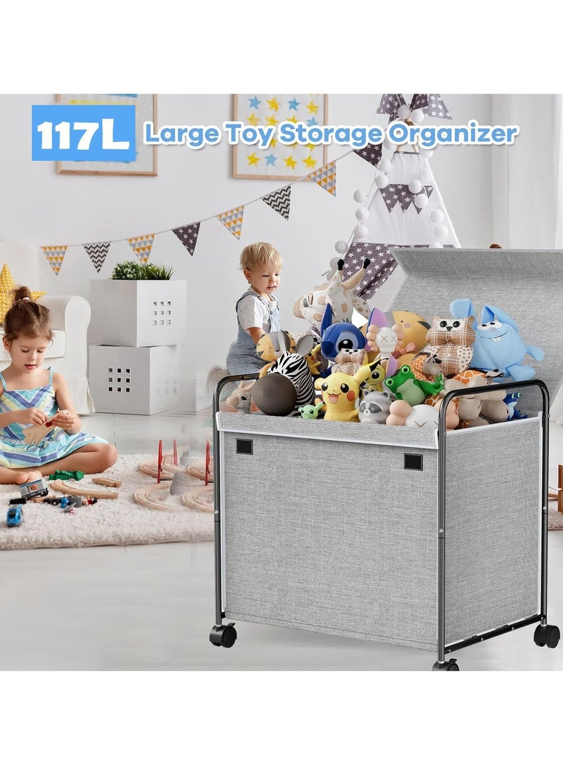 XiuWoo Large Space Metal Home Storage Cart, Toy Storage Box, Chest Storage Container, Laundry Basket, Cloth Organizer Bins with  Lid, 360° Wheels, Handles for Home, Office - Image 4