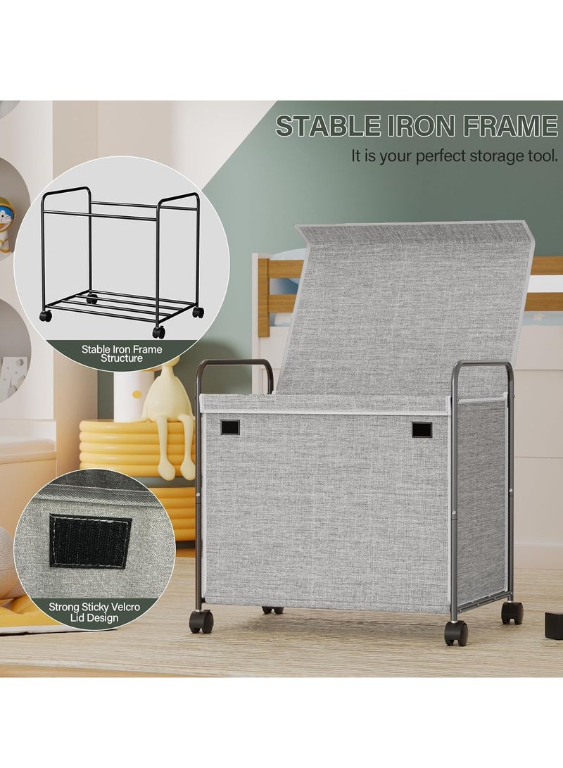 XiuWoo Large Space Metal Home Storage Cart, Toy Storage Box, Chest Storage Container, Laundry Basket, Cloth Organizer Bins with  Lid, 360° Wheels, Handles for Home, Office - Image 5