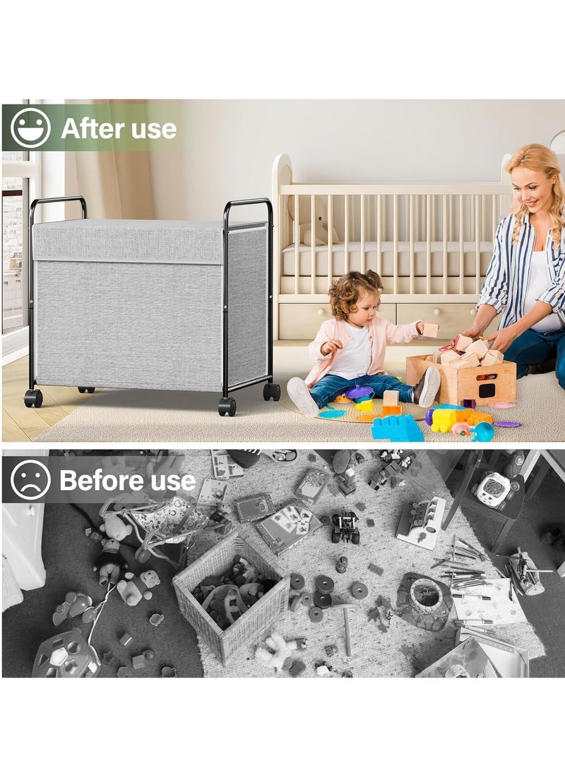 XiuWoo Large Space Metal Home Storage Cart, Toy Storage Box, Chest Storage Container, Laundry Basket, Cloth Organizer Bins with  Lid, 360° Wheels, Handles for Home, Office - Image 3