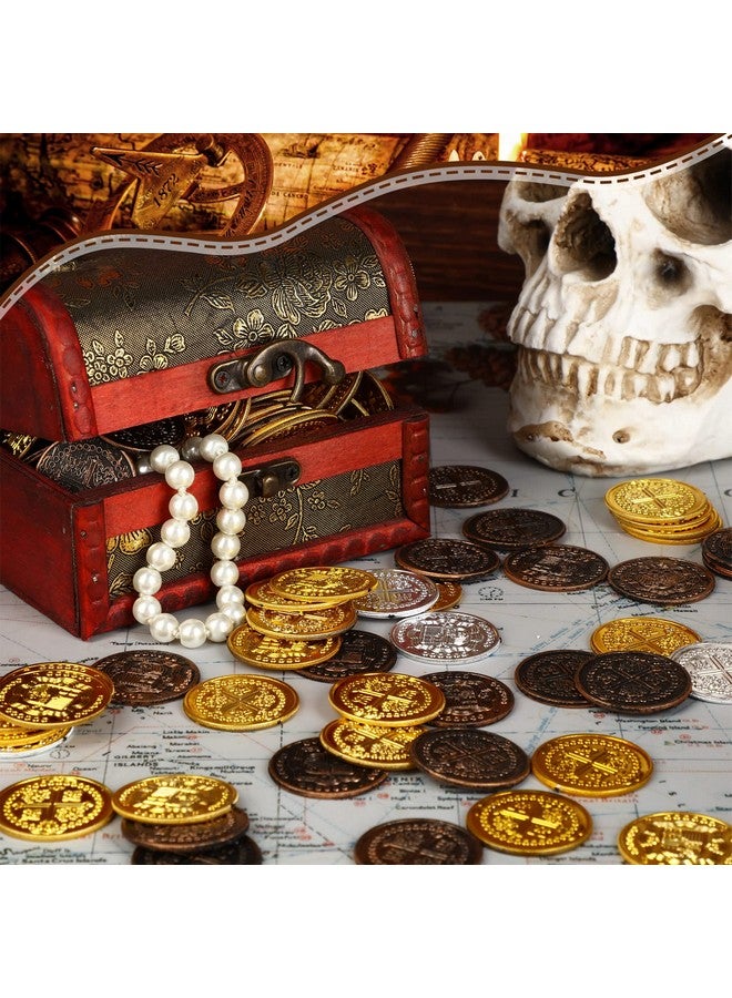 Charniol 300 Pcs Plastic Gold Coins Pirate Coins Kids Fake Play Coins Replica Spanish Doubloons for Pirate Party Treasure Chest Games Tokens Toys Cosplay Halloween, Gold, Silver, Bronze (Round) - Image 2
