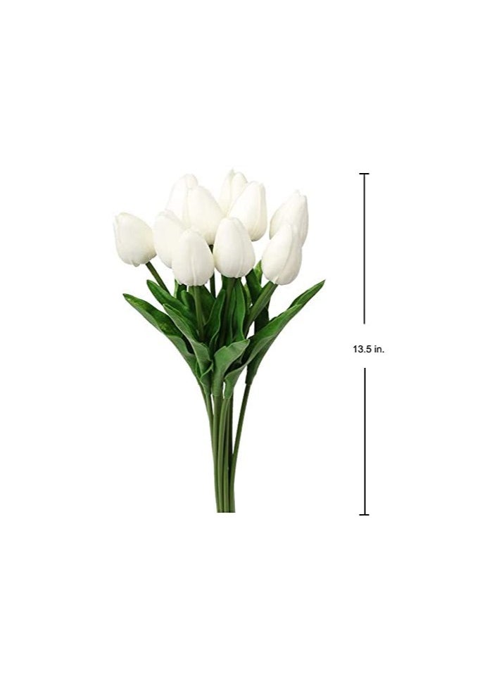 Cuken Artificial Flowers,10 Heads Tulips Artificial Flowers Real Touch Tulips Silk Artificial Tulips Flower for Bouquet Room Centerpiece Party Wedding Office Home Decoration(White)  - Image 2