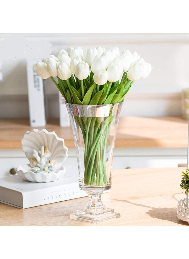 Cuken Artificial Flowers,10 Heads Tulips Artificial Flowers Real Touch Tulips Silk Artificial Tulips Flower for Bouquet Room Centerpiece Party Wedding Office Home Decoration(White)  - Image 4