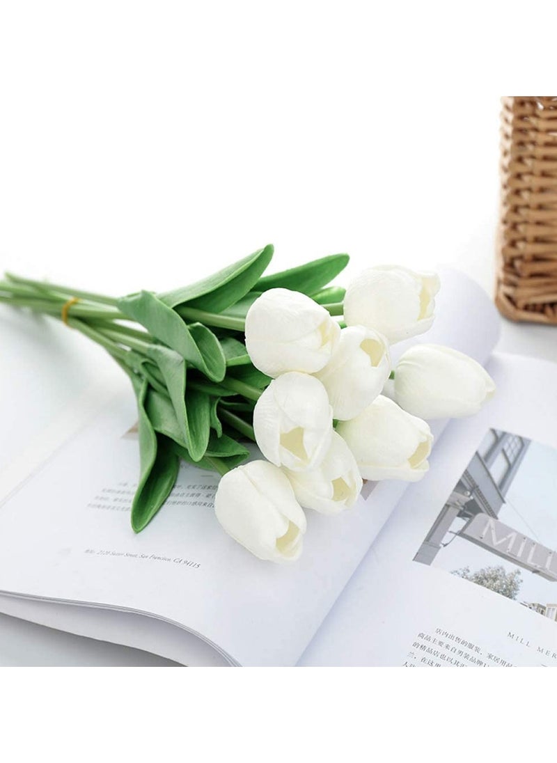 Cuken Artificial Flowers,10 Heads Tulips Artificial Flowers Real Touch Tulips Silk Artificial Tulips Flower for Bouquet Room Centerpiece Party Wedding Office Home Decoration(White)  - Image 5