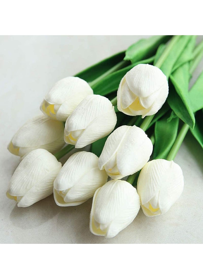 Cuken Artificial Flowers,10 Heads Tulips Artificial Flowers Real Touch Tulips Silk Artificial Tulips Flower for Bouquet Room Centerpiece Party Wedding Office Home Decoration(White)  - Image 3