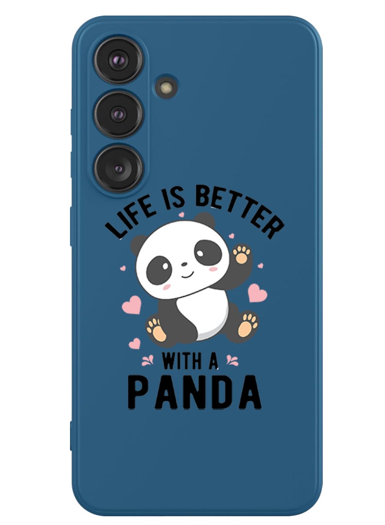 Theodor Protective Slim Fit Case Liquid Silicone Cover with Full Body Protection Anti-Scratch Shockproof Case For Samsung Galaxy S24 (Blue) - Life is better with panda black - Image 1