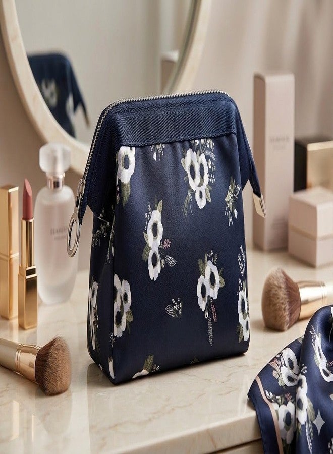 AASHRIT Cosmetic Toiletry Makeup Pouch with Portable Travel Multipurpose Water-Resistant Zipper Makeup Brush Bags - Black Flower ASPBF-50 - Image 1