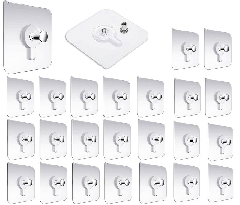 ZUNBELLA 25 Pcs Adhesive Photo Frame Hooks HeavyDuty Transparent Hook for Wall Hanging NailFree NoDrill for Photo Frames Wall Clocks Kitchen Accessories Strong Wall Clips for Secure Hanging - Image 1