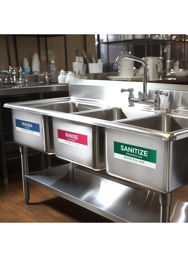Pixelverse Design 5 Pack Wash Rinse Sanitize Sink Labels Waterproof Sticker Signs 3 Compartment Sink Labels Restaurant Supplies Food Truck Supplies Dishwashing Sign Wash Station - Image 3