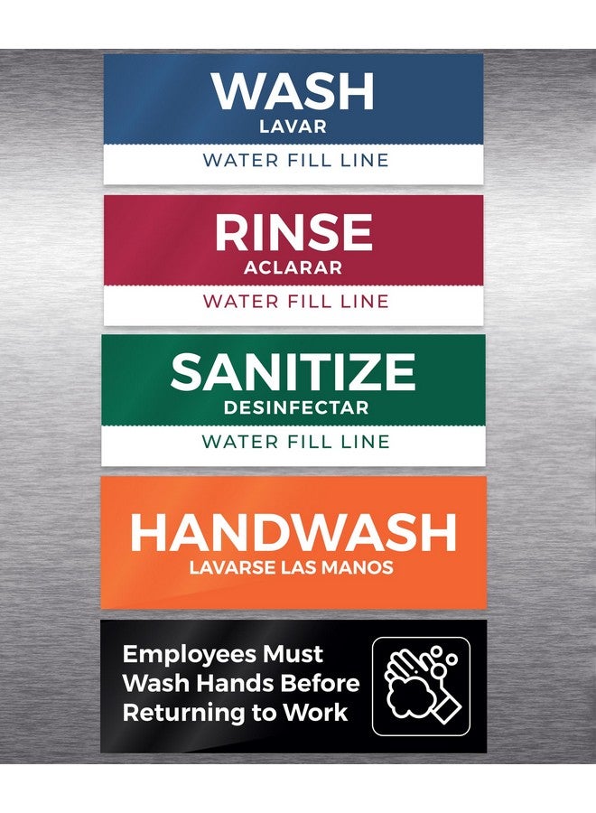 Pixelverse Design 5 Pack Wash Rinse Sanitize Sink Labels Waterproof Sticker Signs 3 Compartment Sink Labels Restaurant Supplies Food Truck Supplies Dishwashing Sign Wash Station - Image 2