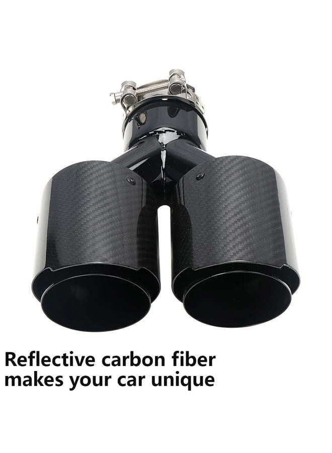 A-KARCK Carbon Fiber Exhaust Tip 2.5" Inlet to Dual 3.5" Outlet, High Temperature Resistance 9.8" Long Stainless Steel Tailpipe tip (Black Pipe and Black Shell) - Image 2