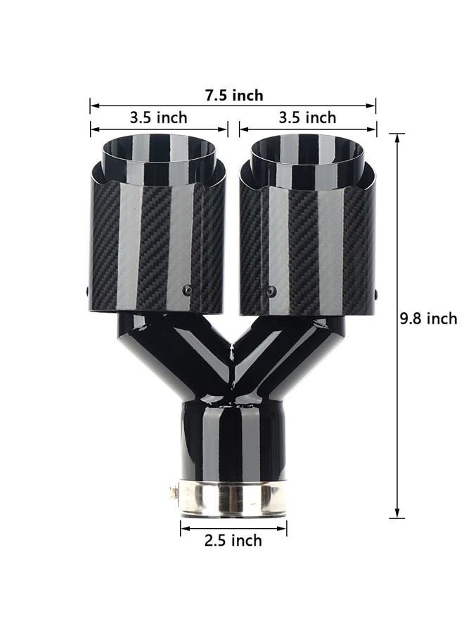 A-KARCK Carbon Fiber Exhaust Tip 2.5" Inlet to Dual 3.5" Outlet, High Temperature Resistance 9.8" Long Stainless Steel Tailpipe tip (Black Pipe and Black Shell) - Image 4