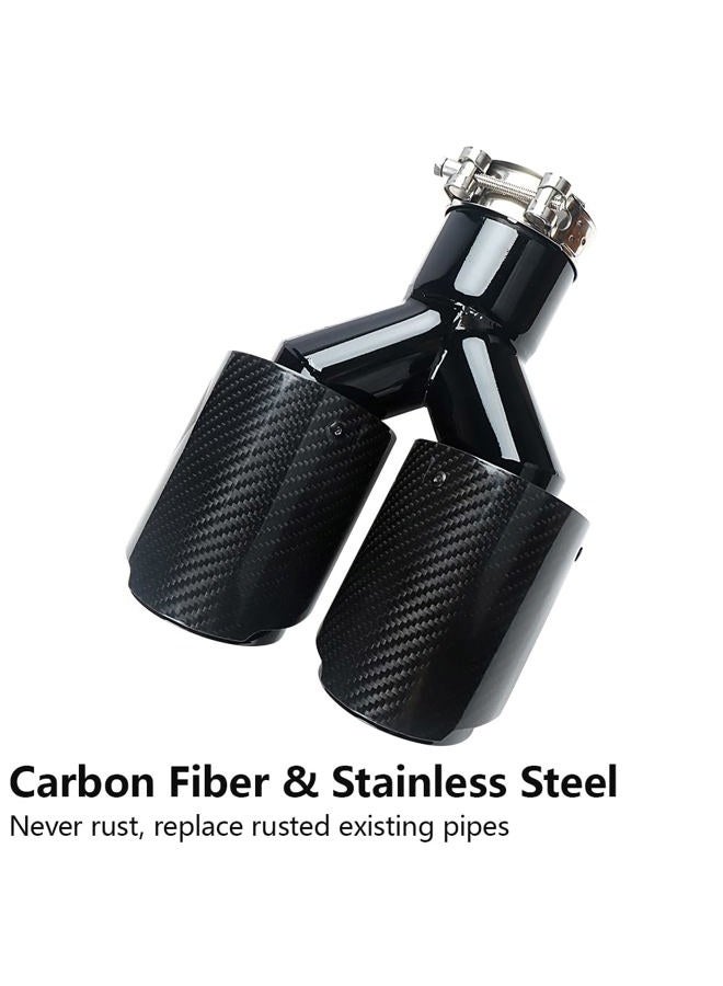 A-KARCK Carbon Fiber Exhaust Tip 2.5" Inlet to Dual 3.5" Outlet, High Temperature Resistance 9.8" Long Stainless Steel Tailpipe tip (Black Pipe and Black Shell) - Image 3