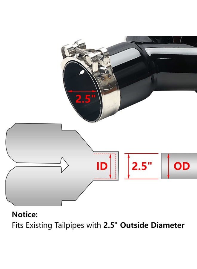 A-KARCK Carbon Fiber Exhaust Tip 2.5" Inlet to Dual 3.5" Outlet, High Temperature Resistance 9.8" Long Stainless Steel Tailpipe tip (Black Pipe and Black Shell) - Image 5