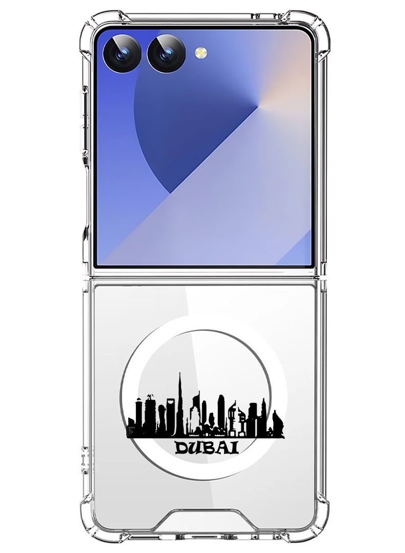 Theodor Magnetic Case for Samsung Galaxy Z Flip 7 Compatible with MagSafe Wireless Charging, Shockproof Phone Bumper Cover Dubai Skyline - Image 1
