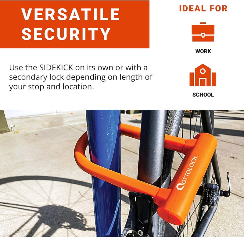 OTTOLOCK Sidekick Compact U-Lock - Heavy Duty Anti Theft Bicycle U-Lock with Keys, Silicone-Coated, Bike Accessories, Orange - Image 3