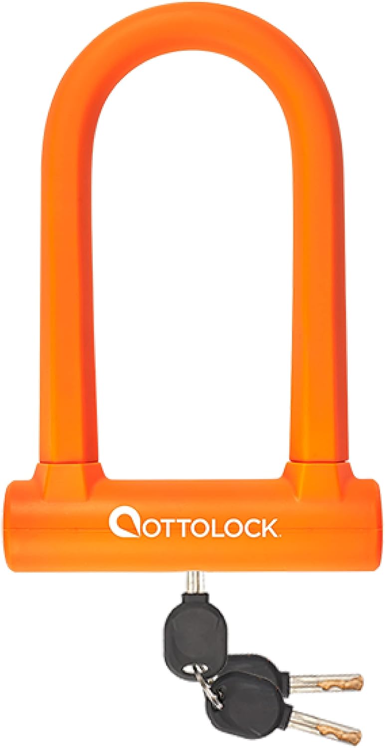 OTTOLOCK Sidekick Compact U-Lock - Heavy Duty Anti Theft Bicycle U-Lock with Keys, Silicone-Coated, Bike Accessories, Orange - Image 1