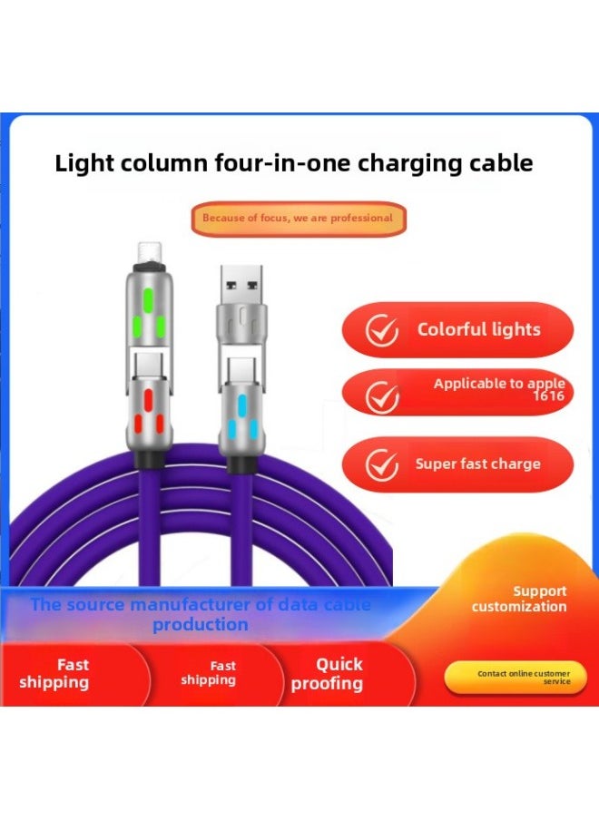 240w Four-in-one Colorful Super Fast Charging Data Line One Drag Four Car Two Drag Two Zinc Alloy Silicone Line-Color:White-Model:Bare Wire 1m