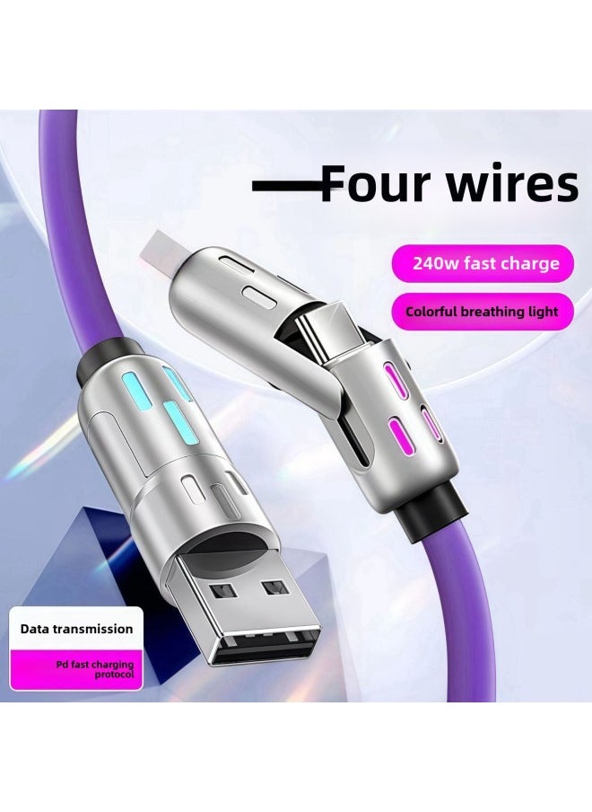 240w Four-in-one Colorful Super Fast Charging Data Line One Drag Four Car Two Drag Two Zinc Alloy Silicone Line-Color:White-Model:Bare Wire 1m