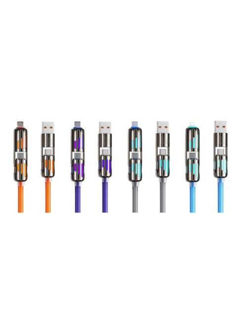240w Four-in-one Colorful Super Fast Charging Data Line One Drag Four Car Two Drag Two Zinc Alloy Silicone Line-Color:White-Model:Bare Wire 1m