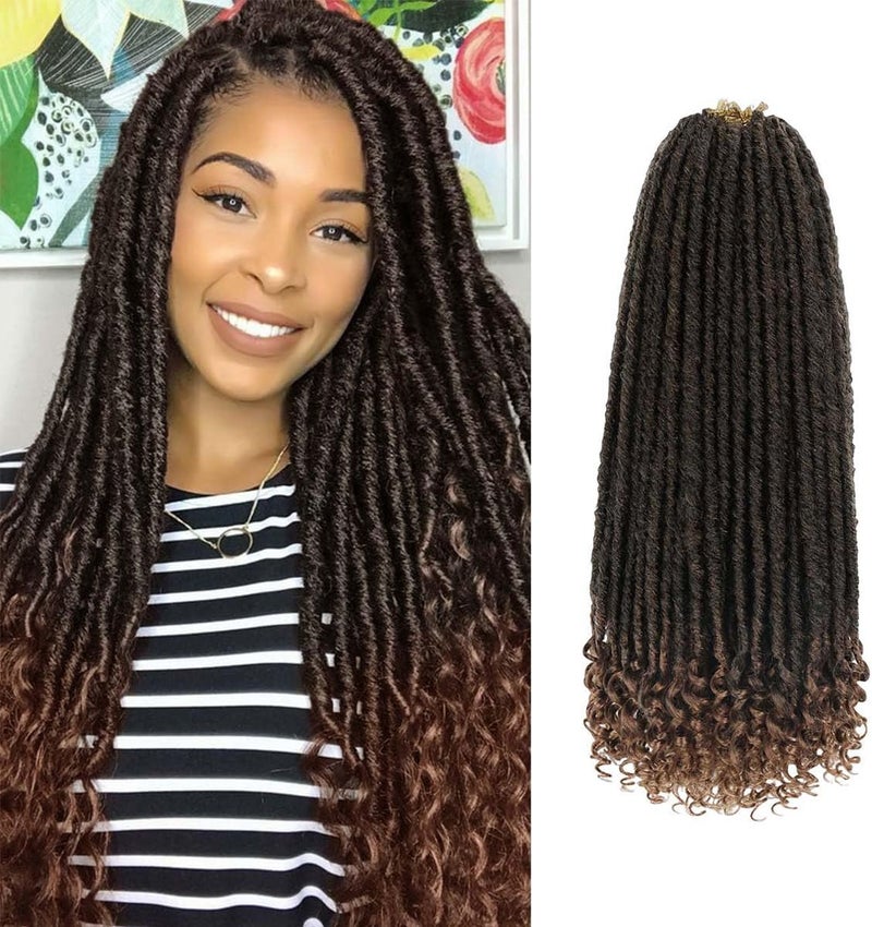 MODERN QUEEN 6 Packs Goddess Locs Crochet Hair, 20 Inch Straight Faux Locs Crochet Braids, Pre-Looped Curly Soft Synthetic Ombre Braiding Hair Extensions for Black Women(20 Inch, 6 Packs, 1B/30#) - Image 1